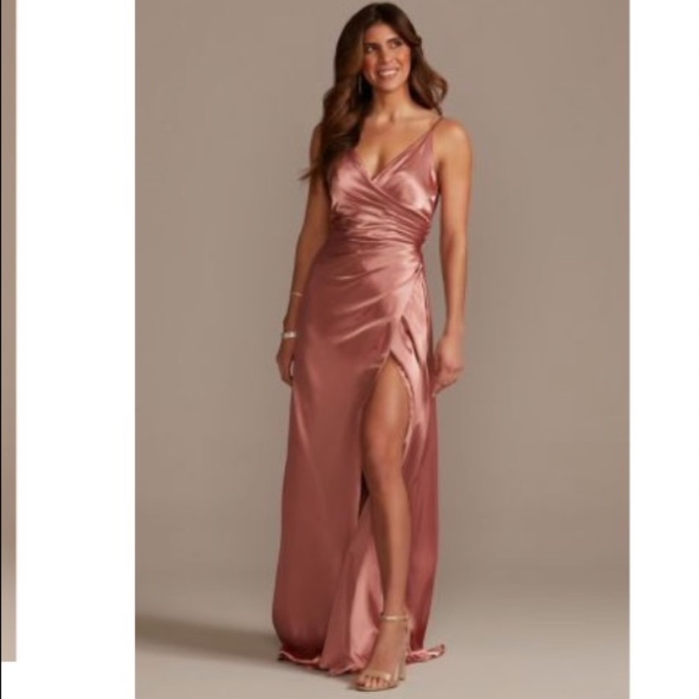 Charmeuse draped strappy bridesmaid dress - Desert Coral